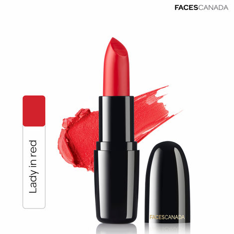 Buy Faces Canada Weightless Creme Lipstick |Jojoba and Almond Oil | Highly pigmented | Smooth One Stroke Color | Keeps Lips Moisturized | Lady In Red 4g-Purplle