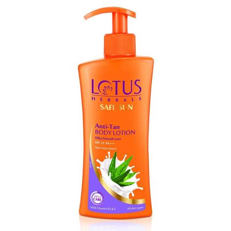 Buy Lotus Herbals Safe Sun Anti-Tan Bodylotion - Silky Smooth Care | SPF 25 | PA+++ | With Aloe Vera Extracts | 250ml-Purplle