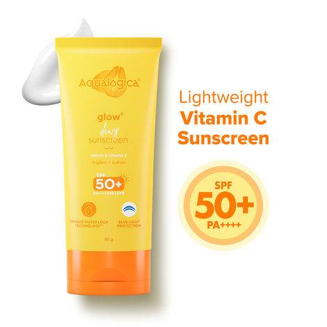 Buy Aqualogica Glow+ Dewy Lightweight Sunscreen Gel SPF 50+ PA++++ with Papaya & Vitamin C 80 gm-Purplle
