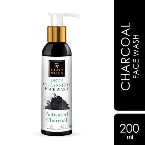 Buy Good Vibes Activated Charcoal Deep Cleansing Face Wash | Deep Pore Cleansing, Purifying | No Parabens, No Mineral Oil, No Animal Testing (200 ml)-Purplle