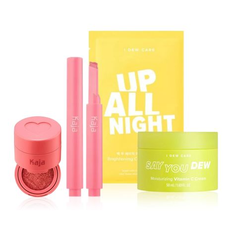 Buy Korean Face Makeup Bundle - 02| Kaja Lip Gloss Stick (Sweet Talk), Kaja Cheeky Stamp (Bossy), I DEW CARE Say You Dew Vit C Cream, I DEW CARE Sheet Mask (Up all Night)-Purplle