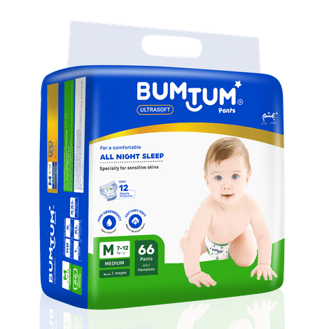 Buy Bumtum Baby Diaper Pants with Leakage Protection -7 to 12 Kg (Medium, 66 Count, Pack of 1)-Purplle