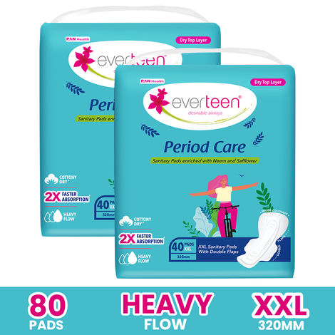 Buy everteen Period Care XXL Dry 40 Sanitary Pads 320mm with Double Flaps enriched with Neem and Safflower - 2 Packs (40 Pads Each)-Purplle