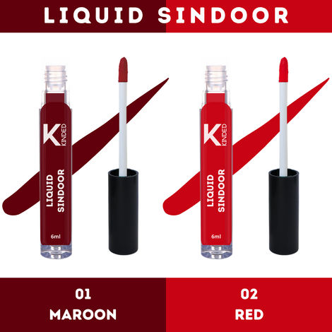 Buy KINDED Liquid Sindoor Longlasting Water Resistant Smudge Proof Quick Drying Bridal Sindur Kumkum for Women with Sponge Tip Applicator Stick (6 ml each, Matte Finish, Combo Pack Maroon & Red Colour)-Purplle