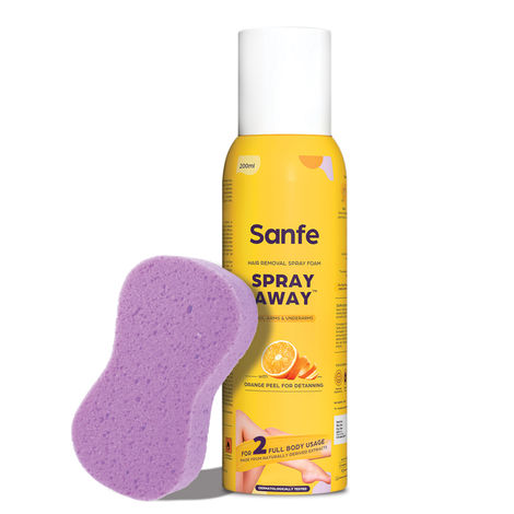 Buy Sanfe Painless & Detan Hair Removal Spray Foam - 200 ml | For Chest, Legs, Arms & UnderArm | Removes Hair in 10 Minutes with Skin Detan | Orange Peel, Aloevera, Vitamin E & Niacinamide-Purplle
