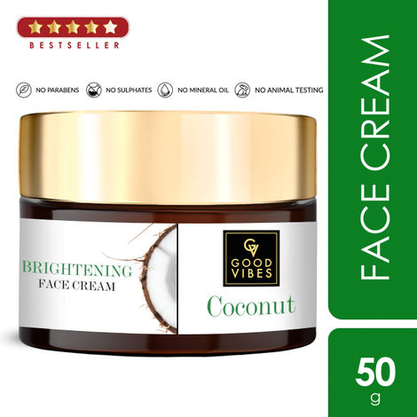 Buy Good Vibes Coconut Brightening Face Cream | Moisturizing, Provides Glow | No Parabens, No Sulphates, No Mineral Oil, No Animal Testing (50 g)-Purplle