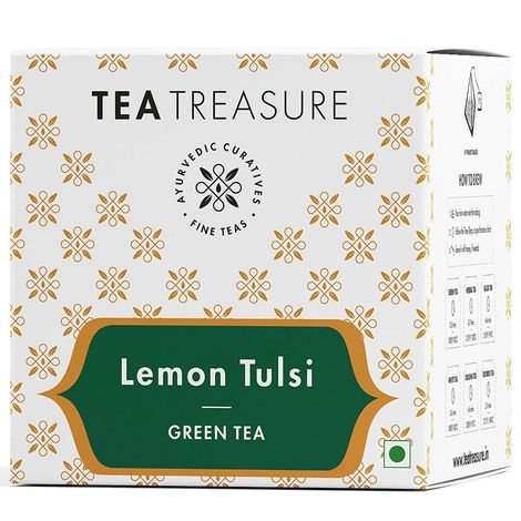 Buy Tea Treasure Lemon Tulsi Green Tea - 10 Pyramid Tea Bags --Purplle