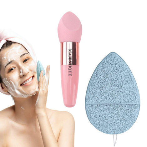 Buy Majestique Facial Cleaning Sponge with Cut Makeup Sponge CMB538 - Color May vary - 2 Pcs-Purplle
