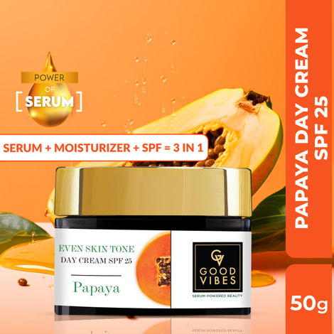 Buy Good Vibes Papaya Even Skin Tone Day Cream SPF 25 with Power of Serum | Serum + Moisturiser + SPF = 3 in 1| (50g)-Purplle