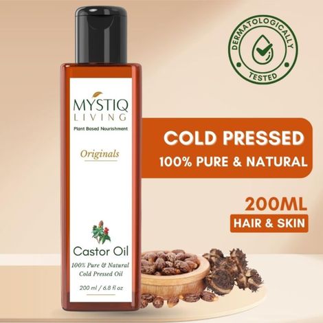 Buy Mystiq Living Castor Oil ( 200 ml ) Castor Oil for Hair Growth | Cold Pressed Castor Oil | Organic | 100% Pure Castor Oil for Skin, Moisturizing Dry skin, Nail, Eyelash Virgin Grade | No Parabens, No Sulphates, No Minerals Oil-Purplle