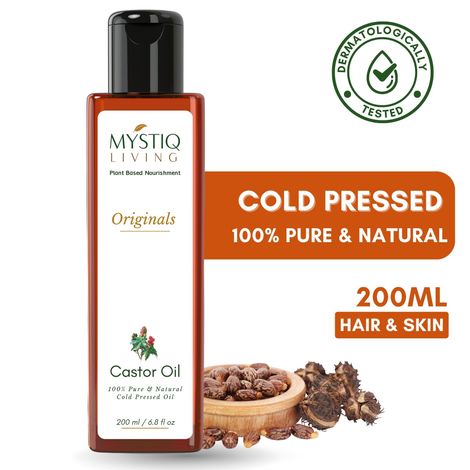 Buy Mystiq Living Castor Oil ( 200 ml ) Castor Oil for Hair Growth | Cold Pressed Castor Oil | Organic | 100% Pure Castor Oil for Skin, Moisturizing Dry skin, Nail, Eyelash Virgin Grade | No Parabens, No Sulphates, No Minerals Oil-Purplle
