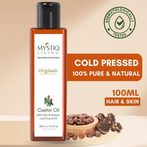 Buy Mystiq Living Castor Oil (100 ml) Castor Oil for Hair Growth | Cold Pressed Castor Oil | Organic | 100% Pure Castor Oil for Skin, Moisturizing Dry skin, Nail, Eyelash Virgin Grade | No Parabens, No Sulphates, No Minerals Oil-Purplle