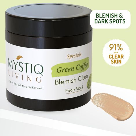 Buy Mystiq Living Specials - Green Coffee Blemish Clear - Face Pack Mask | Anti Pigmentation, Dark Spot Removal, De Tan and Glowing Skin | With Licorice & Sandalwood | Ayurvedic Formulation-100 GRM-Purplle
