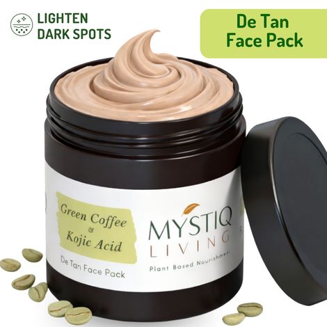 Buy Mystiq Living Tan Removal Face Pack Green Coffee Blemish Clear Face Mask (100 GM) with Kojic Acid, Anti Pigmentation, Dark Spot Removal, De Tan, Skin Brightening & Glowing Skin For Women & Men-Purplle