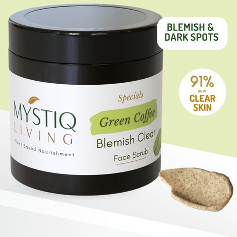 Buy Mystiq Living Specials -Green Coffee Blemish Clear- Face Scrub|De Tan|Dark Spot Removal|Anti Pigmentation|Skin Brightening & Glowing Skin with Oatmeal &Turmeric|Ayurvedic Formulation -100 GM-Purplle