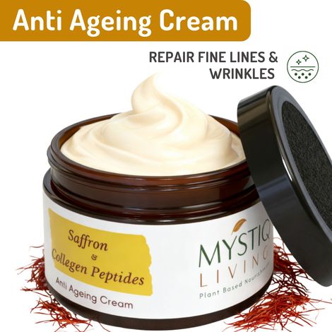 Buy Mystiq Living Anti Ageing Cream (50 GM) Timeless, Saffron Day & Night Cream, Anti Aging Cream, Age Spot Removal, Anti Wrinkle Cream, | Anti Aging Night Cream | Ayurvedic Formulation With Ashwagandha, Collagen Peptide, Vitamin C, For Women & Men-Purplle