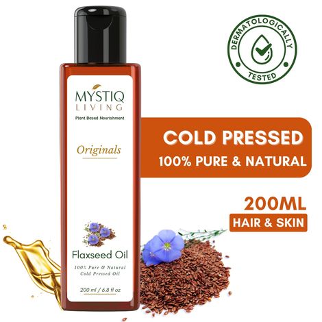 Buy Mystiq Living Flax seed Oil (200 ml) Cold Pressed | Flax Seed | Massage Oil | Flax seeds For Hair | Flaxseed Oil | For Hair, Skin & Body | 100% Pure and Natural-Purplle