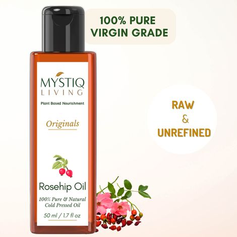 Buy Mystiq Living - Rosehip Oil (50 ml) Rose Hip Serum | 100% Pure, Cold Pressed | For Face, Nails, Hair and Skin | Anti Aging, Fine Lines, Acne Scars and Anti Pigmentation-Purplle