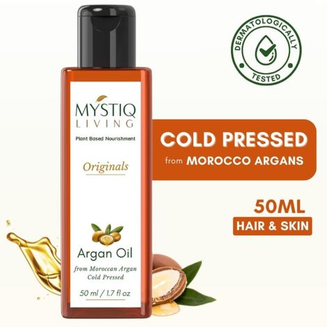 Buy Mystiq Living Argan Oil, Cold Pressed Organic, Pure Moroccan Argan Oil For Hair, Skin, Face Beard - 50 ml-Purplle