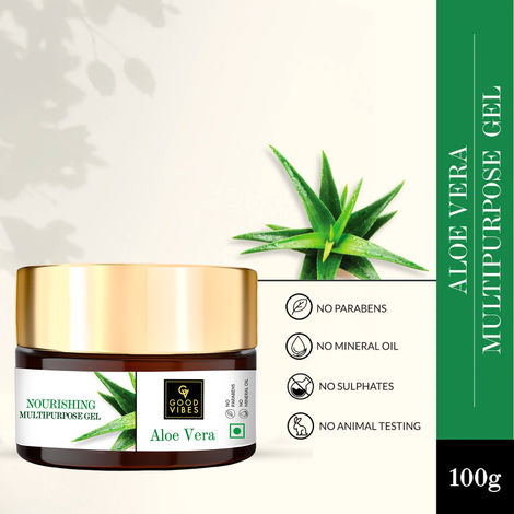 Buy Good Vibes Aloe Vera Nourishing Multipurpose Gel |Anti-Acne, Ageing | With Neem | No Parabens, No Sulphates, No Mineral Oil, No Animal Testing (100 g)-Purplle