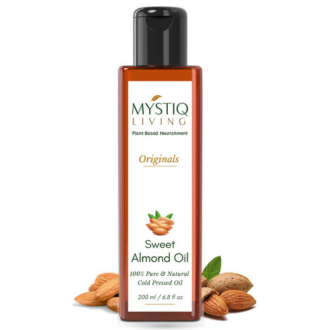 Buy Mystiq living - Almond Oil | Sweet Almond Oil | Almond Face Oil | Badam Oil | For Face, Hair, Skin & Baby Massage | Cold Pressed, Pure and Natural (Odourless) - 200ML-Purplle