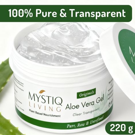 Buy Mystiq Living Aloe Vera Gel For Face And Hair (220 gm) Pure & Natural Aloevera Gel, Aloe Vera Gel For Oily Skin, Multipurpose Gel, Moisturizing Aloe Vera Gel, Acne Scar Gel-Purplle
