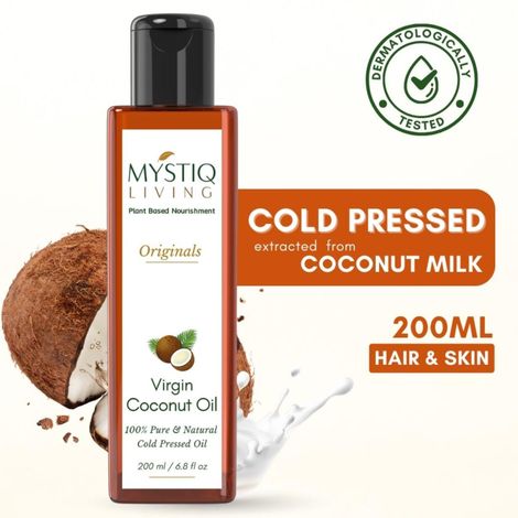 Buy Mystiq Living Coconut Oil, Cold Pressed Extra Virgin Coconut Oil For Hair, Skin, Baby Massage & Body Massage, Hair Oil - 200 ml-Purplle