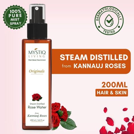 Buy Mystiq Living 100% Pure Rose Water (200 ml) | Gulab Jal | Rose Water for Face | Rose Water Toner Spray | Gulabari Rose Water | For Dry Skin | Rosewater | Natural Skin Toner | Pure & Natural Hydrosol For Skin, Hair & Face-Purplle