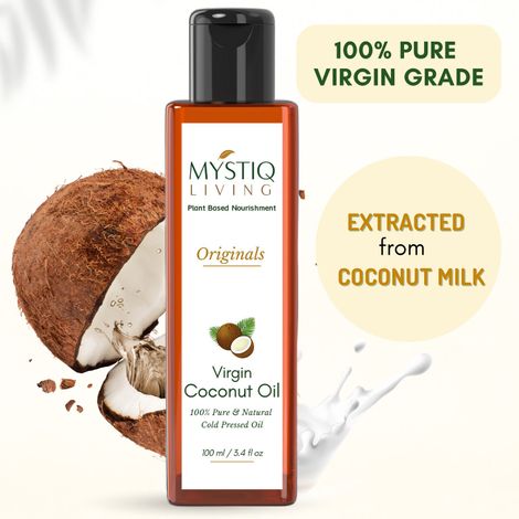 Buy Mystiq Living Coconut Oil, Cold Pressed Extra Virgin Coconut Oil For Hair, Skin, Baby Massage & Body Massage, Hair Oil - 100ml-Purplle