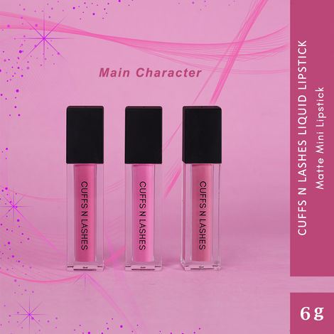 Buy Cuffs N Lashes Matte Mini Set of 3 Matte Liquid Lipstick, Main Character (6 gm)-Purplle