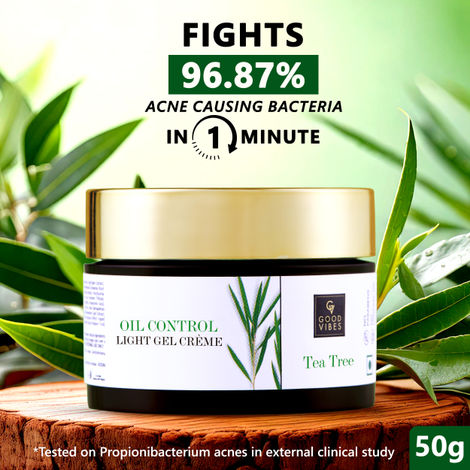 Buy Good Vibes Tea Tree Oil Control Light Gel Creme | Anti-Acne, Hydrating, Moisturizing | No Parabens, No Sulphates, No Mineral Oil (50 gm)-Purplle
