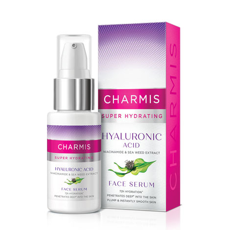 Buy Charmis Super Hydrating Face Serum for 72H Hydration with Hyaluronic Acid, Niacinamide & Sea Weed Extracts for plump and bouncy skin, 30ml, White-Purplle