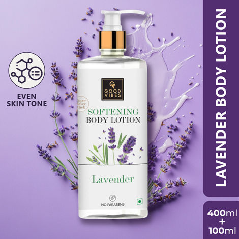 Buy Good Vibes Lavender Softening Body Lotion | Anti-Acne, Anti-Ageing | No Parabens, No Sulphates, No Animal Testing (400 ml + 100 ml free)-Purplle