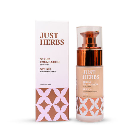 Buy Just Herbs 12 Hours Full Coverage Serum Foundation SPF 30+ With Rosehip Oil And Rice Starch, Ivory -30 ML-Purplle