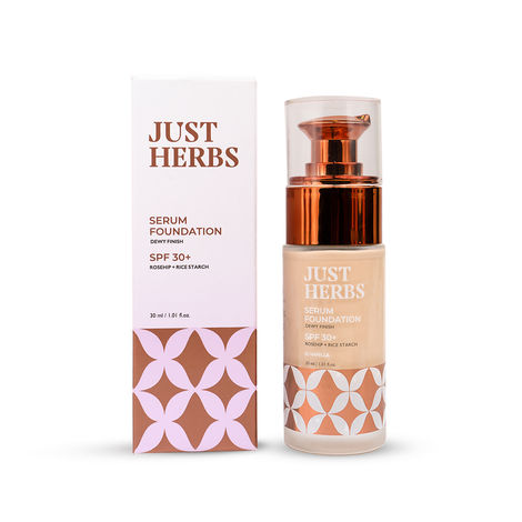 Buy Just Herbs 12 Hours Full Coverage Serum Foundation SPF 30+ With Rosehip Oil And Rice Starch, Vanilla- 30 ML-Purplle