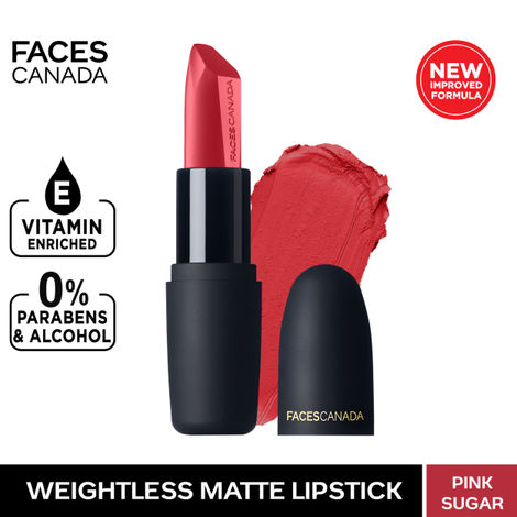 Buy Faces Canada Weightless Matte Lipstick |Jojoba and Almond Oil enriched| Highly pigmented | Smooth One Stroke Weightless Color | Keeps Lips Moisturized | Shade - Pink Sugar 4.5 g-Purplle