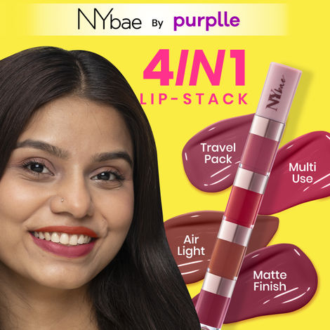 Buy NY Bae 4 IN 1 Lip Play Liquid Lipstick - Pretty Pleasure (4 ml) | Matte Lips | Super Pigmented | Multi-Use | Pink & Brown Shades | Travel Kit-Purplle