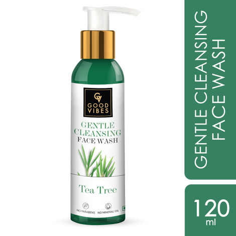 Buy Good Vibes Tea Tree Gentle Cleansing Face Wash | Oil Control, Anti Acne Face Wash For For Oily Skin | Encriched With Argan Oil | No Parabens, No Mineral, Oil No Animal Testing (120 ml)-Purplle