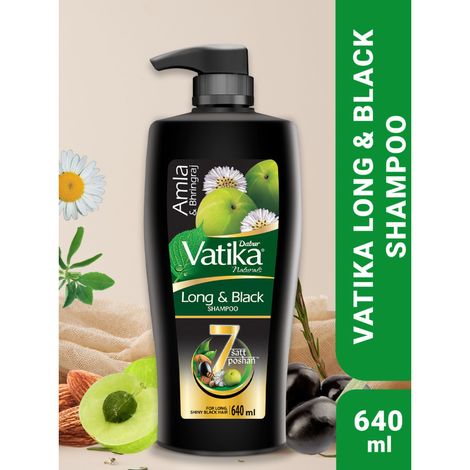 Buy Dabur Vatika Long & Black Shampoo - 640ml | With Amla & Bhringhraj I For Shiny, Long & Black Hair | No Added Parabens | Provides Gentle Cleansing, Conditioning and Nourishment to Hair-Purplle