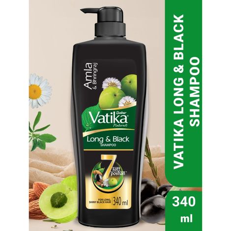 Buy Dabur Vatika Long & Black Shampoo - 340ml | With Amla & Bhringhraj I For Shiny, Long & Black Hair | No Added Parabens | Provides Gentle Cleansing, Conditioning and Nourishment to Hair-Purplle