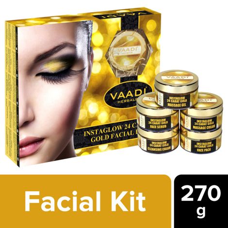 Buy Vaadi Herbals Gold Facial Kit 24 Carat Gold Leaves, Marigold & Wheatgerm Oil, Lemon Peel Extract (270 g)-Purplle