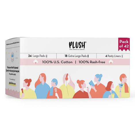 Buy Plush Ultra Thin Sanitary Pads - Pack of 42 | 100% U.S Cotton , 100% Rashfree-Purplle