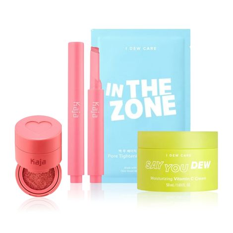 Buy Korean Face Makeup Bundle - 03| Kaja Lip Gloss Stick (Sweet Talk), Kaja Cheeky Stamp (Bossy), I DEW CARE Say You Dew Vit C Cream, I DEW CARE Sheet Mask (In the Zone)-Purplle