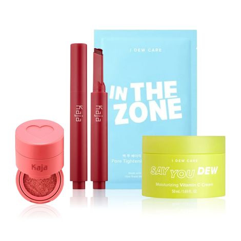 Buy Korean Face Makeup Bundle - 04 | Kaja Lip Gloss Stick (Too Hot), Kaja Cheeky Stamp (Bossy), I DEW CARE Say You Dew Vit C Cream, I DEW CARE Sheet Mask (In the Zone)-Purplle