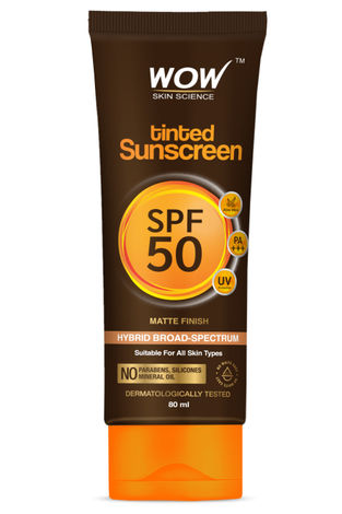 Buy WOW Skin Science Tinted Sunscreen SPF50 PA+++ with Hyaluronic Acid and Aloe Vera Extract for Broad Spectrum Protection & Preventing Sunburn and Tanning 80ml-Purplle