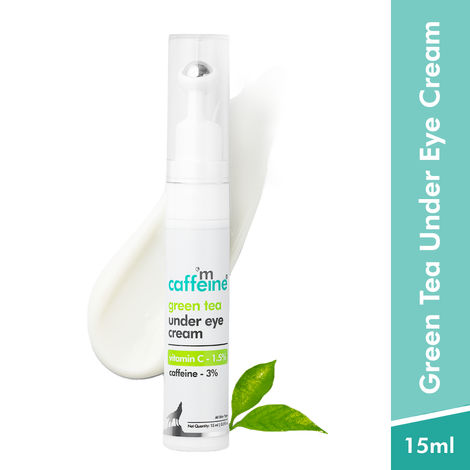 Buy mCaffeine Green Tea Under Eye Cream to Reduce Fine Lines, Wrinkles & Dark Circles | 3% Caffeine, 1.5% Vit C  Reduce dark circles | Cooling Gel & Roller for Men & Women - 15 ml-Purplle
