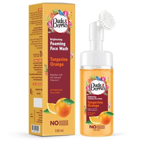 Buy Buds & Berries Brightening Vitamin C Tangerine Foaming Face Wash with Built-In Soft Silicone Brush | pH Balanced Gentle Face Wash | No Sulphate, No Paraben (150 ml)-Purplle