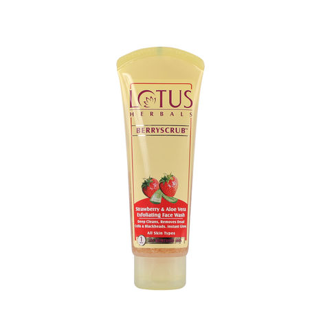 Buy Lotus Herbals Berryscrub Strawberry & Aloe Vera Exfoliating Face Wash | Deep Cleaning | Blackhead Removal | For All Skin Types | 80g-Purplle