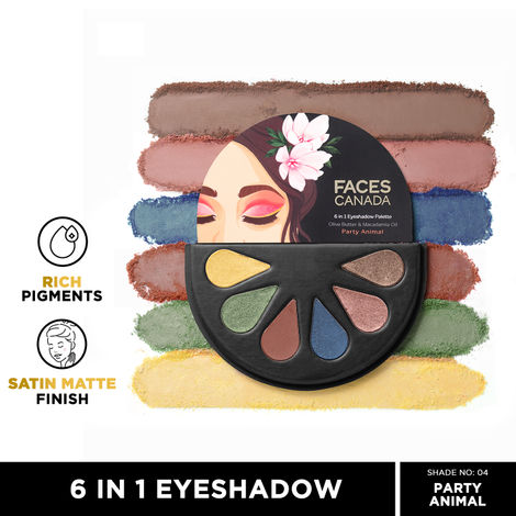 Buy FACES CANADA 6 in 1 Eyeshadow Palette - Party Animal 04, 6 gm | Olive Butter & Macadamia Oil | Vibrant Colors | Highly Pigmented | Easily Blendable | Silky Satin Texture | No Crease | Cruelty-Free-Purplle