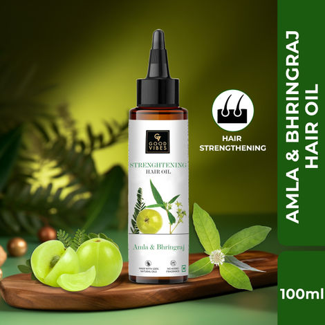 Buy Good Vibes Amla & Bhringraj Strengthening Hair Oil (100 ml)-Purplle
